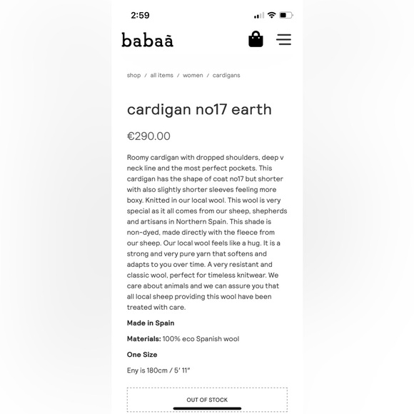 Babaa Spanish wool cardigan no17 in earth - Picture 3 of 3